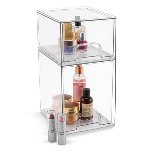 Clear Stackable Storage Drawers (2 Pack, 7.6’’ and 4.4’’ Tall)