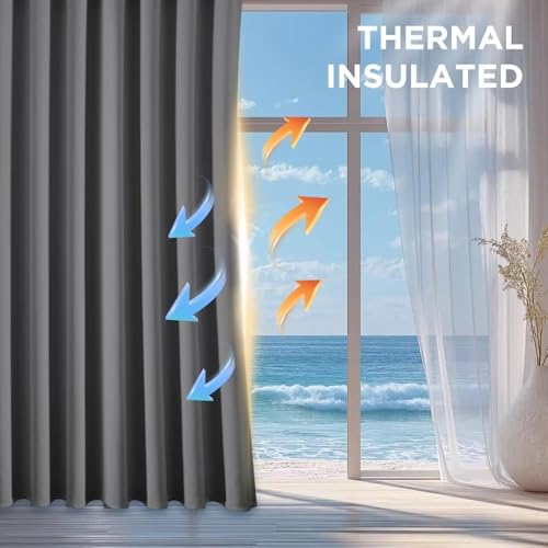 Blackout Curtains 63 Inch Length 2 Panels Set (Light Grey / 52"W x 63"L (Pack of 2))