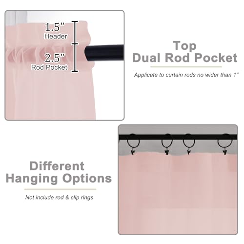 Blush Sheer Curtains for Bedroom Living Room 90 Inches Long 2 Panels Set (Blush / 42"W x 90"L (Pack of 2))