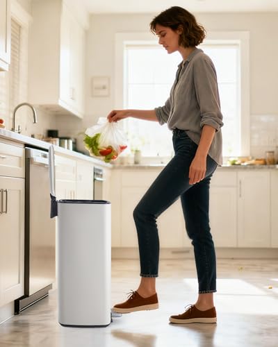 8 Gallon Trash Can for Kitchen (Beige)