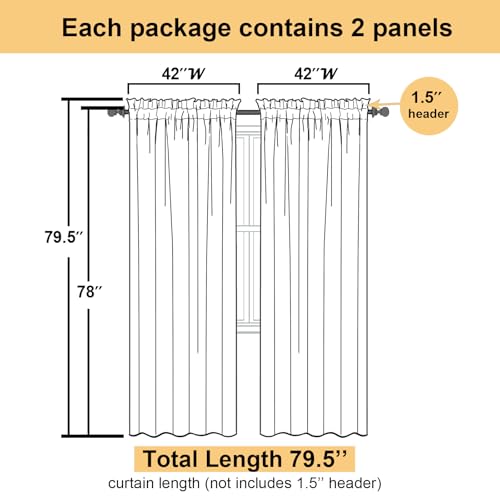 Yellow Sheer Curtains 78 Inches Long 2 Panels (Yellow / 42"W x 78"L (Pack of 2))