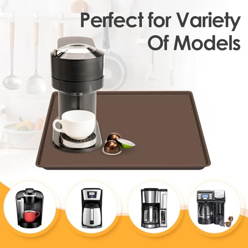 Silicone Coffee Maker Mat with Lip for Countertops (Brown / 19.7'' x 15'')