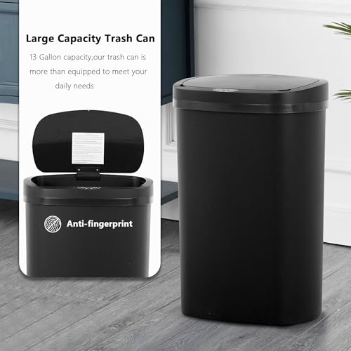 13 Gallon 50 L Kitchen Trash Can with Lid (Black / 1 Trash Can)