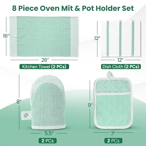 Potholders & Oven Mitts Heat Resistant (01: Oven Mitts - Sage / Oven Mitt Set - 8 Pack)