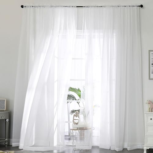 Extra Long White Sheer Curtains 144 Inches 2 Panels for Living Room (White / 59"W x 144"L (Pack of 2))