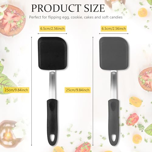 2 Pcs Mini Silicone Cookie Brownie Spatula (Solid Flat / Black, Grey)
