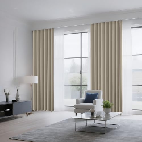 Light Beige Blackout Curtains 108 inch Length 2 Panels Set (Light Beige / 52"W x 108"L (Pack of 2))