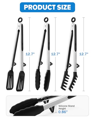 Kitchen Tongs for Cooking (Black / 12 inch)
