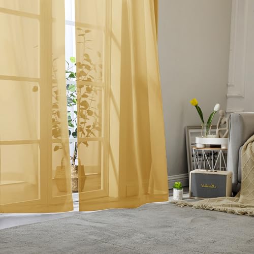 Gold Sheer Curtains 90 Inches Long 2 Panels (Gold / 42"W x 90"L (Pack of 2))