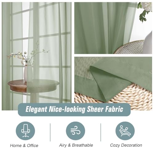 Sage Green Sheer Curtains for Window 96 Inches Long 2 Panels (42"W x 96"L (Pack of 2) / Sage Green)