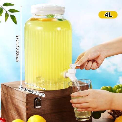 2 Pieces 1 Gallon Plastic Beverage Dispenser with Spigot Striped Clear Large Drink Beverage Dispenser Summer Fridge Water Container with Tap for Party Iced Tea (White)