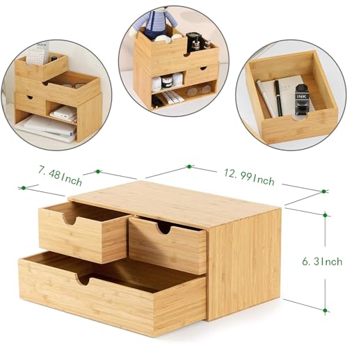 Bamboo Desk Organizer with Drawers (3 Drawers-up down)
