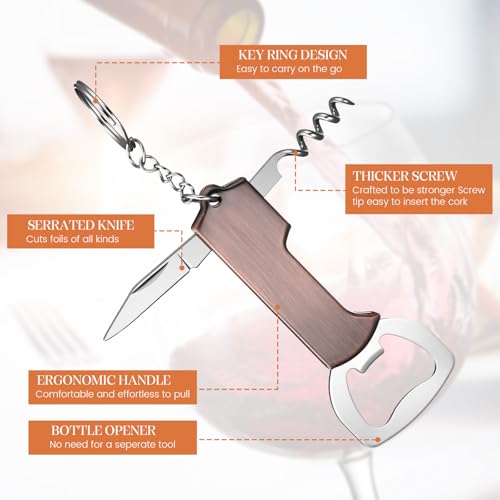 24 Pcs Wine Bottle Opener Keychains Bulk (Red Bronze Color)