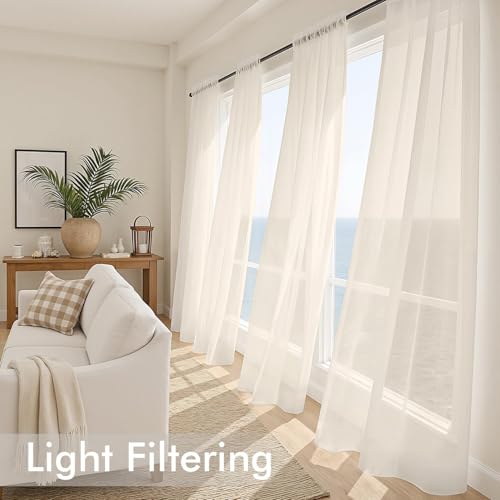 Light Beige Sheer Curtains 108 Inches Long 4 Panels 42 x 108 Inches (42"W x 108"L (Pack of 4) / Light Beige)