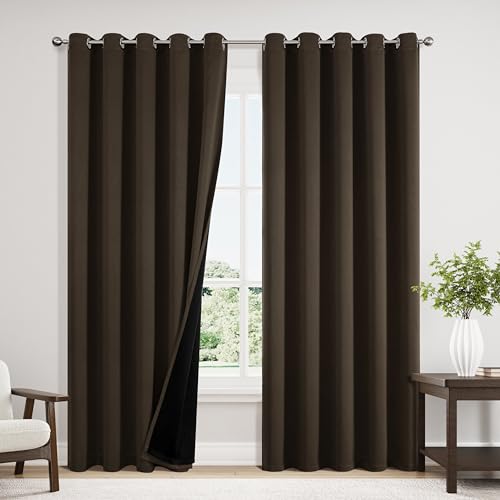 100% Blackout Curtains for Bedroom 84 Inches Long 2 Panels Set (60"W x 84"L (Pack of 2) / Brown)