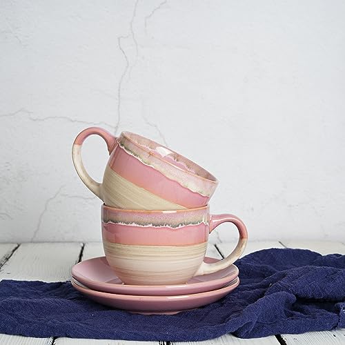 Ceramic Cappuccino Cup and Saucer Set of 2 (Pink)