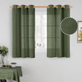 Olive Green Semi Sheer Linen Curtains 48 Inch Length for Kitchen (34"W x 48"L (Pack of 2) / Olive Green)