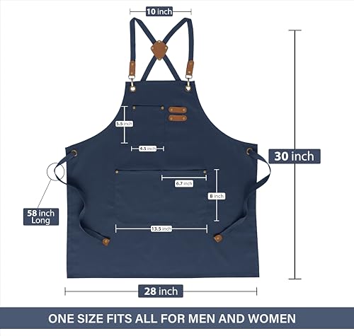 Work Aprons for Men (Blue - 3 Pockets - Pack of 1 / Water Repellent Apron)