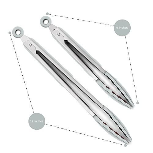 2 Pack Silicone Kitchen Tongs (Warm Grey)
