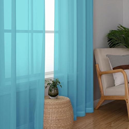 Turquoise Sheer Curtains 90 Inches Long 2 Panels Set (42"W x 90"L (Pack of 2) / Turquoise)