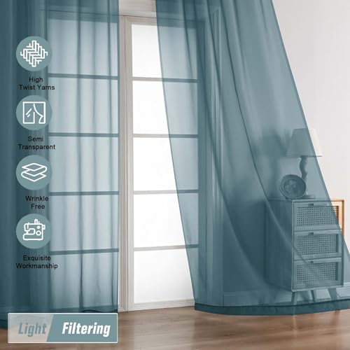 Sheer Curtains for Window 96 Inches Long 2 Panels (42"W x 96"L (Pack of 2) / Dusty)