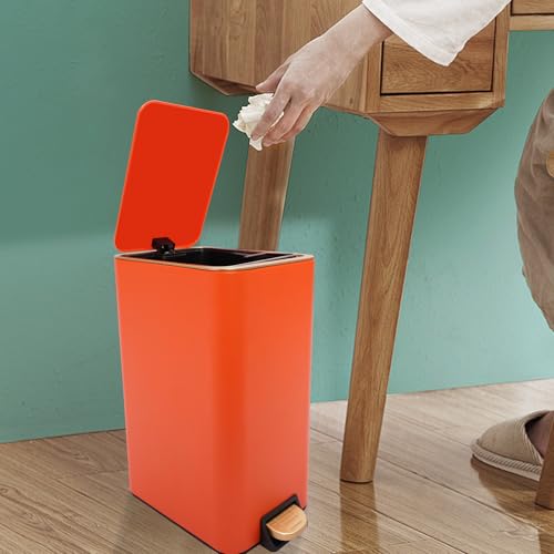 Bathroom Trash Can with Lid (Orange)