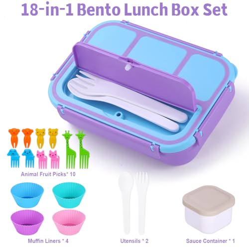 Bento Box for Kids Girls Boys (Purple / 1200ML)