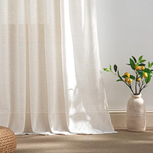 Extra Long Linen Curtains for Dining Room 120 inches Long (Ivory / 52"W x 120"L (Pack of 2))