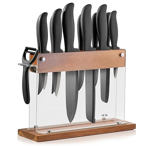 Ceramic Knife Set With Block (Black handle / Deluxe 14 Pcs)