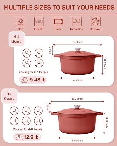 Enameled Cast Iron Dutch Oven Pot (Red / 6 QT)