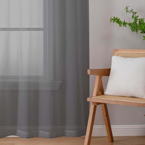 Sheer Grey Curtains for Bedroom Living Room 54 Inch Length 2 Panels Set (Grey / 42"W x 54"L (Pack of 2))