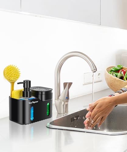 Hand Soap and Dish Soap Dispenser Set for Kitchen (Black)