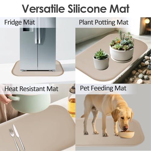 Silicone Coffee Maker Mat with Lip for Countertops (Khaki / 24'' x 16'')