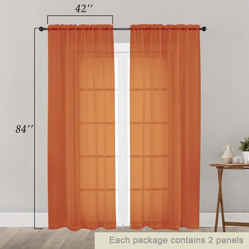 Orange Sheer Curtains 84 Inches Long 2 Panels (Orange / 42"W x 84"L (Pack of 2))