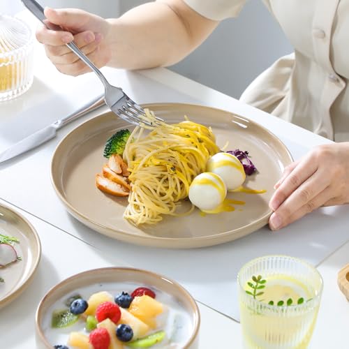 PLAYA Ceramic Plates and Bowls Sets (Brown / 24 Pcs (Service for 8))