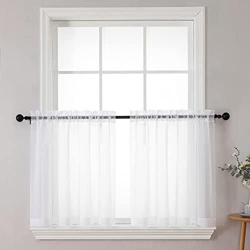 Sheer White Curtains 24 Inch Length Set (White / 42"W x 24"L (Pack of 2))