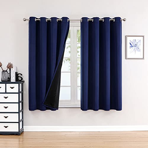 100% Blackout Curtains for Bedroom 2 Panels Set with Black Liner (52"W x 54"L (Pack of 2) / Navy Blue)