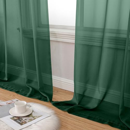 Hunter Green Sheer Curtain for Bedroom Living Room 78 Inches Long 2 Panels Set (Hunter Green / 42"W x 78"L (Pack of 2))