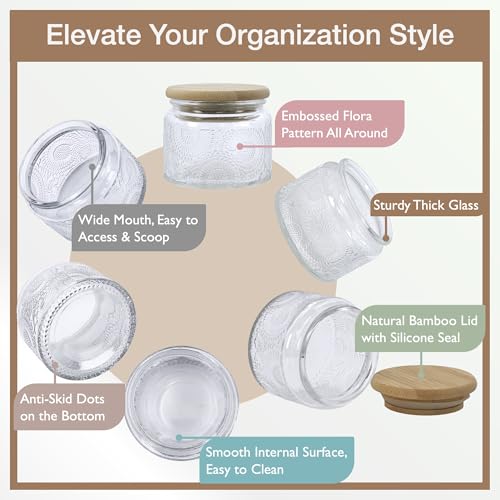 4 oz Decorative Small Glass Jars with Airtight Bamboo Lids (Clear / 4 fl. oz)