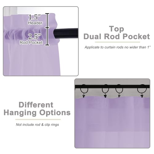 Lavender Sheer Curtains 84 Inches Long 2 Panels (Lavender / 42"W x 84"L (Pack of 2))