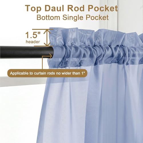 Sheer Tier Curtains 24 Inch Length (Denim Blue / 42"W x 24"L (Pack of 2))