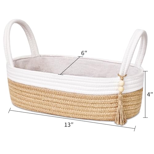 Small Storage Basket for Toilet Tank Top (White & Jute / L(13x6x4 Inch))
