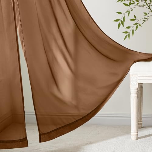 Dark Brown Sheer Curtains 108 Inches Long 4 Panels 42 x 108 Inches (42"W x 108"L (Pack of 4) / Dark Brown)