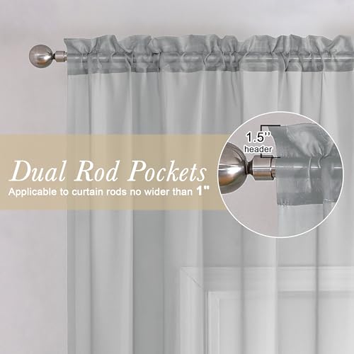 Light Grey Sheer Curtains 96 Inches Long 2 Panels (Light Grey / 42"W x 96"L (Pack of 2))