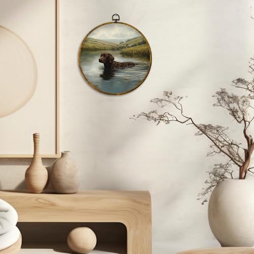 Rustic Country Chocolate Labrador Retriever Round Wall Art (Colour 09)