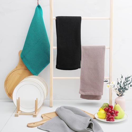 100% Cotton Waffle Weave Kitchen Dish Towels 18 (Black / 13 X 28 - 18 Pack)