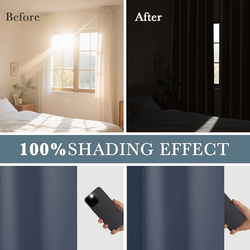 100% Blackout Curtains for Bedroom (100% Blackout-blue Haze / 52"W x 96"L (Pack of 2))