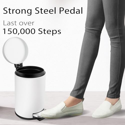 Small Bathroom Trash Can with Lid Soft Close (White)