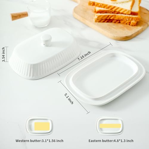 Hansense Porcelain Butter Dish with Lid for Countertop (Pure White)
