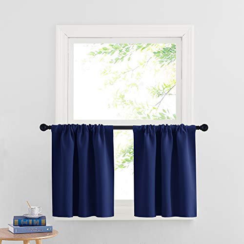 Cafe Blackout Curtains 24 inch Length for RV Camper Kitchen Window (Marine Blue / 42"W x 24"L (Pack of 2))
